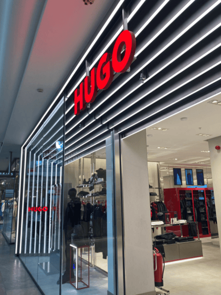 LED lit Hugo signage