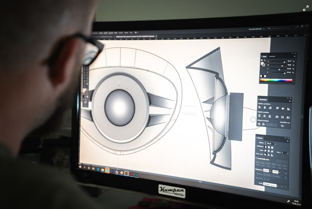 A person using a CAD system to help them design a specialised wayfinding signage with a high level of flexibility, efficiency, and detail.  