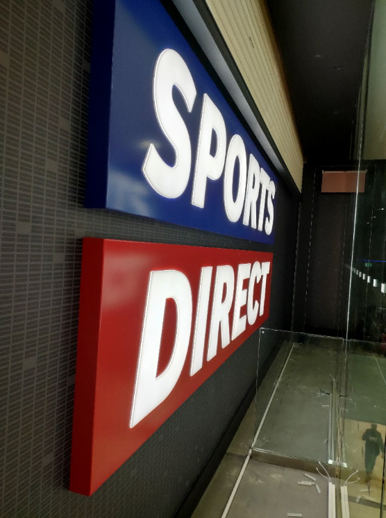 Sports Direct signage from an angle